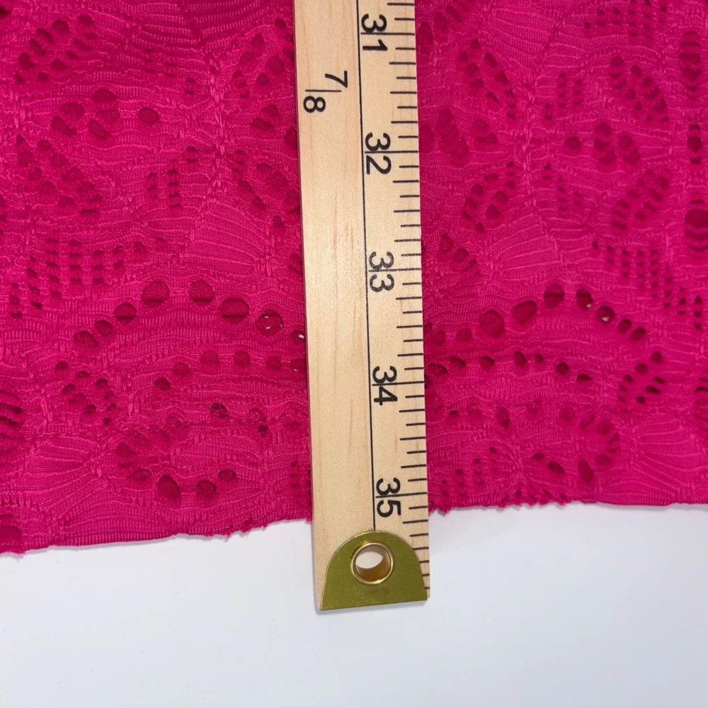 Chicos Pink Eyelet Lace Sheath Dress 3/4 Sleeve Size 00 XS Hot Pink Geometric
